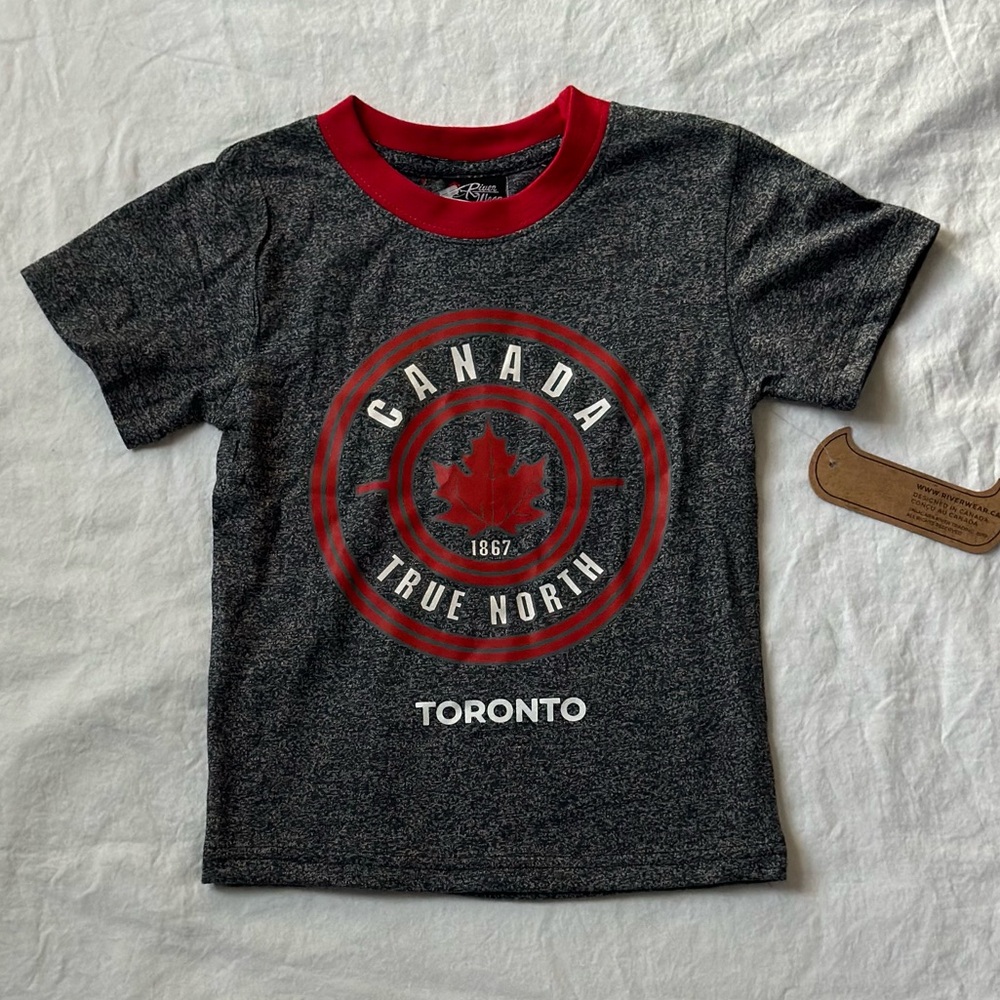 Grey and red Canada True North Toronto baby tee